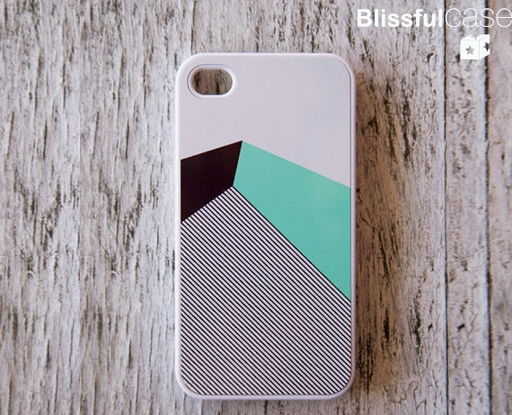 iphone 4 case - mint black color block with stripe