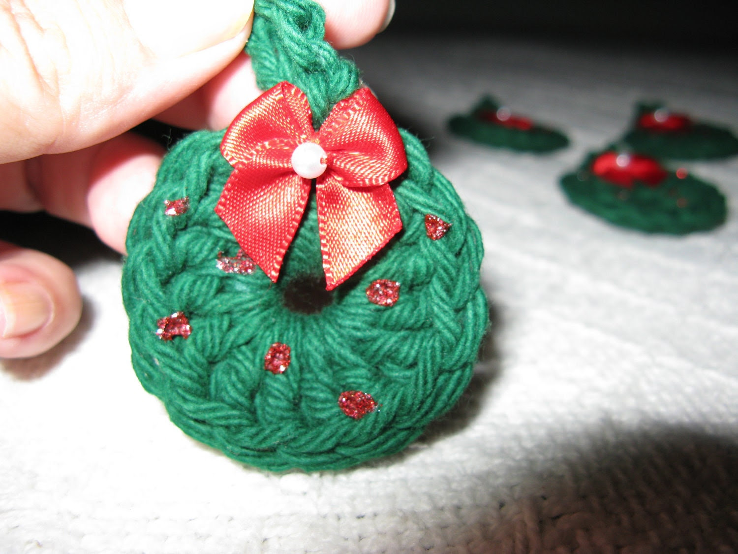 Set of 6 Hand Crocheted Christmas Wreath Ornaments