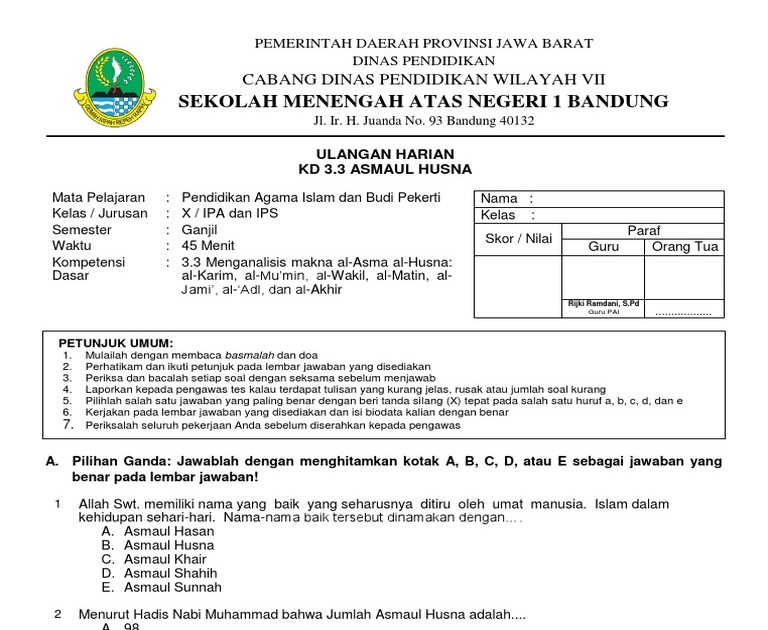 Soal Essay Tentang Asmaul Husna Kelas 10 Beserta Jawabannya - Berkas