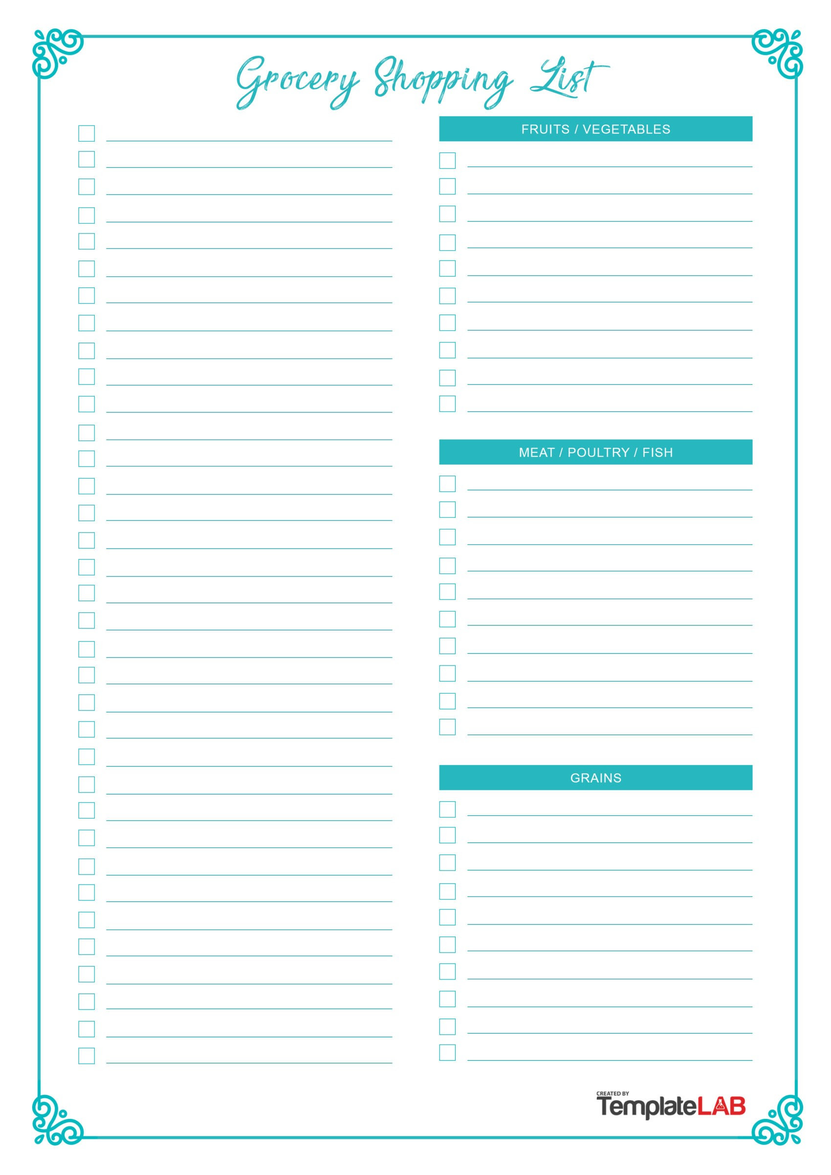 Checklist Full page Blue Printable Weekly Grocery List Instant In Blank Grocery Shopping List Template