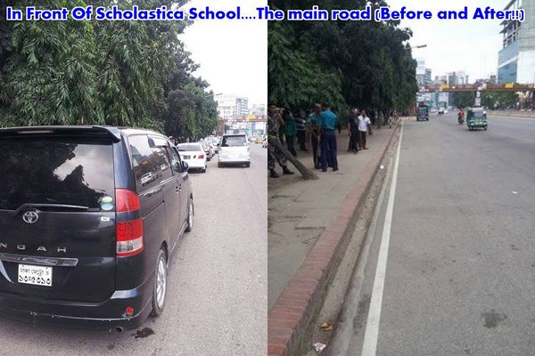 Police cleared illegal parking in front of Scholastica School in Uttara