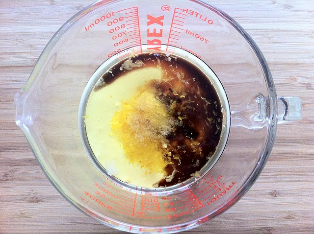 Sour Cream, Oil, Lemon Zest, Vanilla and Salt in Measuring Cup