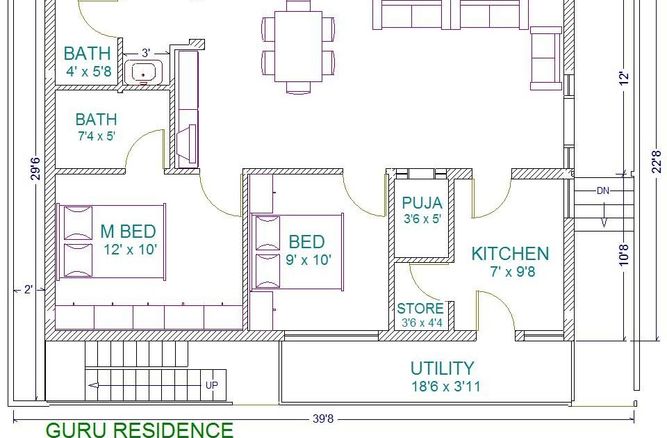 30x45 Duplex Floor Plan 1350sqft West