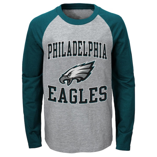 Philadelphia Eagles Youth Fan Gear Constant Raglan Long Sleeve TShirt Heathered Gray/Midnight Philadelphia Eagles Youth Fan Gear Constant Raglan Long Sleeve TShirt Heathered Gray/Midnight