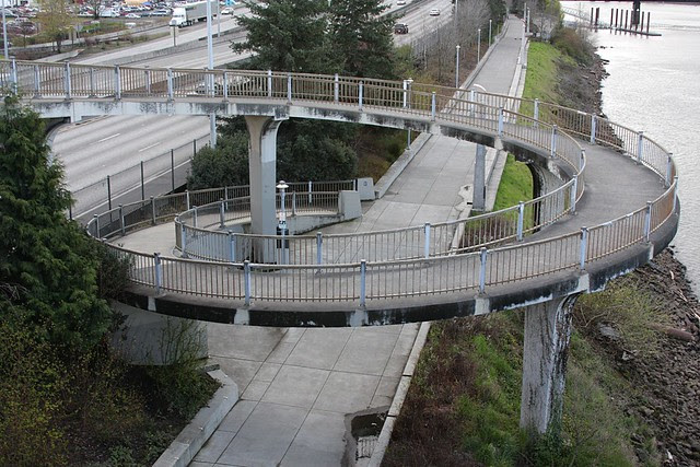 spiral path to esplanade, morrison bridge