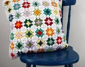 Custom crochet granny square pillow case - SoHappyInRed Custom crochet granny square pillow case - SoHappyInRed
