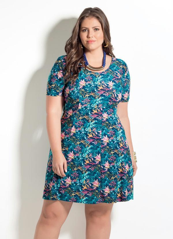 Vestido Quintess (Estampa de Folhagens) Plus Size