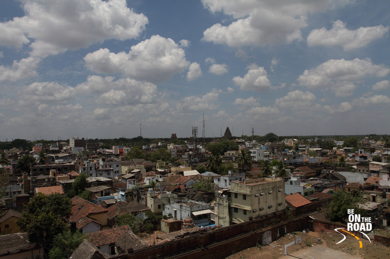 View of the Thanjavur town and the Brihadeeswara Temple in the background from the top of the Tanjore Palace