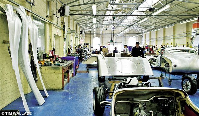 5. The assembly line, with Classic and Aero models side by side. The workshops are built on an incline, and the cars move downhill as they are assembled