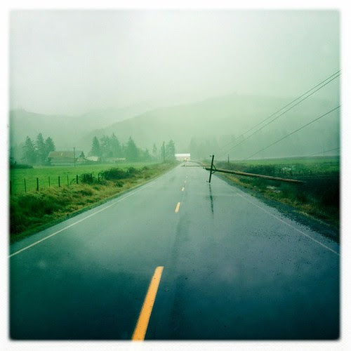 Well, we have no electricity - look at the power poles, they're down. 100 mile-per-hour winds. #disaster #Hipstamatic #JohnS #Inas1935