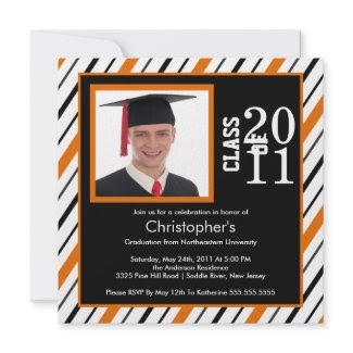 Photo Graduation Invitation Orange Black Stripes zazzle_invitation