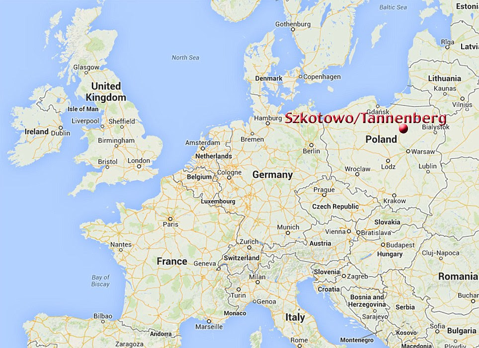 Mapped out: The Battle of Tannenberg happened on ground in what is now the village of Szkotowo in northern Poland