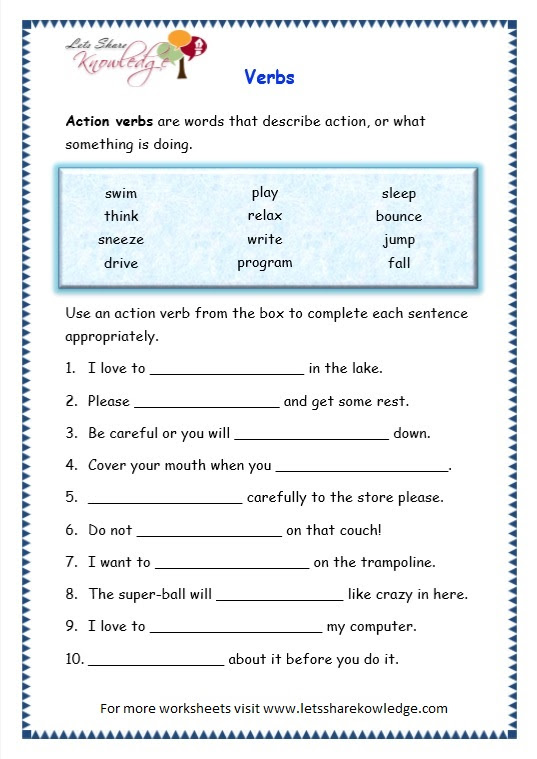 Subject Verb Agreement Worksheets For Grade 4 With Answers Grade 3 Grammar Topic 2 Action