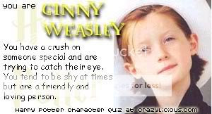 I was Ginny Weasley at the Harry Potter character quiz @ Crazylicious.com