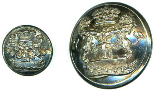 Marquis of Crewe, 2 x silver plated armorial buttons - 1 large & 1 small