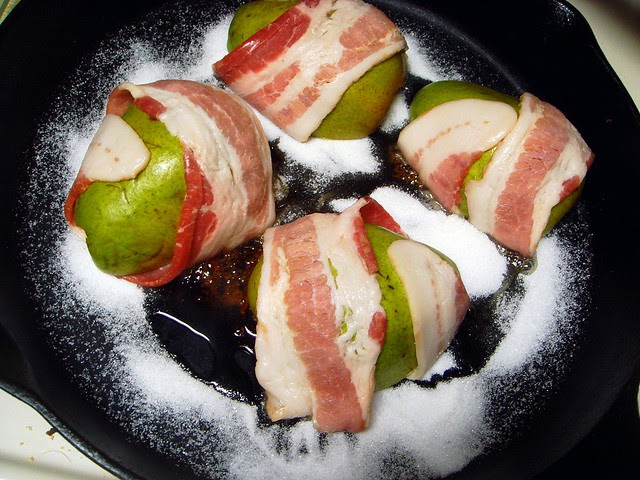caramelized bacon wrapped pears