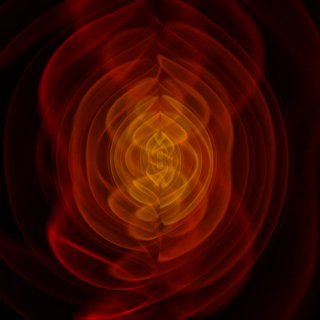 Frame from a simulation of the merger of two black holes and the resulting emission of gravitational radiation (colored fields). The outer red sheets correspond directly to the outgoing gravitational radiation that one day may be detected by gravitational-wave observatories.Credit: NASA/C. Henze