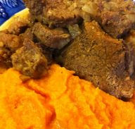 Stew Beef and Onions with Cauliflower-Carrot Puree  #whole30 #paleo
