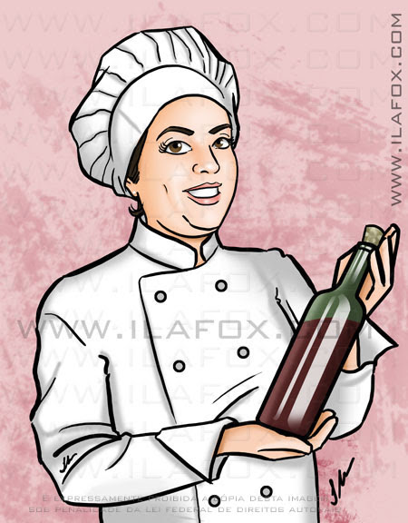 Desenho chef segurando vinho ilustração by ila fox