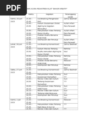 Susunan Acara Pesantren Ramadhan Ilmu Penerang