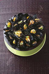 Sea - Mussels Sautéed in a Wooden Bowl