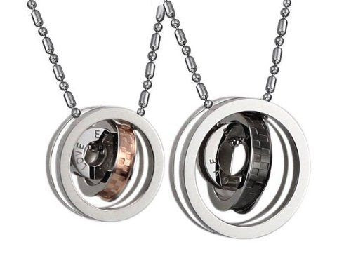 Stainless Steel Couples Necklace Pendant Set Eternal Love Interlocking Design 22" Chains: Jewelry