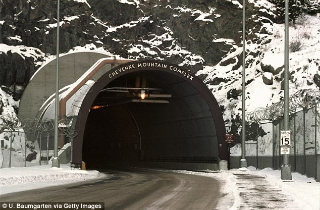 The US government built a series of nuclear bomb-proof bunkers to help the nation's leadership survive an attack and remain in a position to order retribution (pictured: NORAD at Cheyenne Mountain Complex near Colorado Springs)