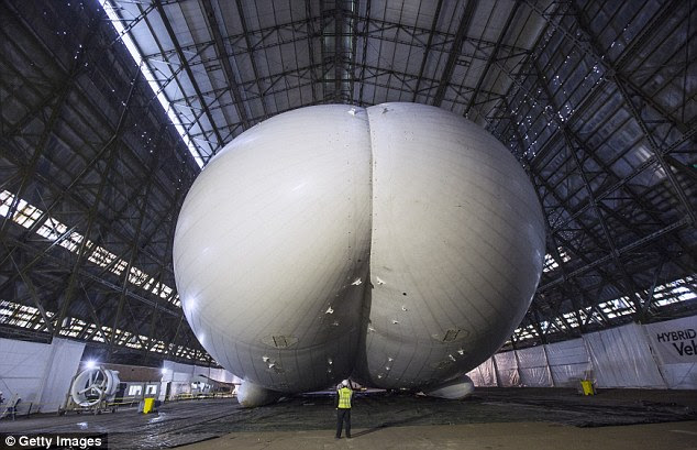 Full of gas: The world's longest aircraft - part airship, plane and helicopter - has been unveiled in Cardington, Bedfordshire. It will be used for surveillance and aid missions... and resembles something very familiar