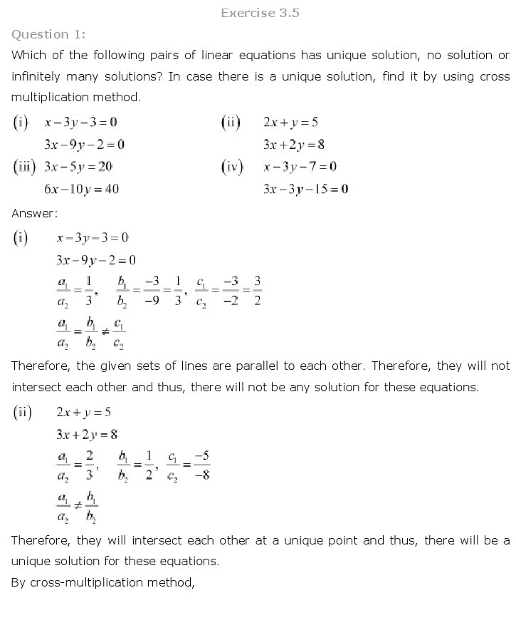 NCERT Solutions for Class 10th Maths Chapter 3 – Pair of Linear Equations in Two Variables