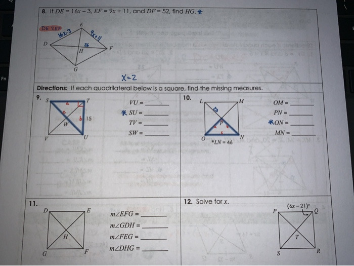 pic If Each Quadrilateral Below Is A Square Find The Missing Measures if each quadrilateral below is a square