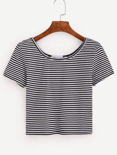Black White Striped Crop T-shirt