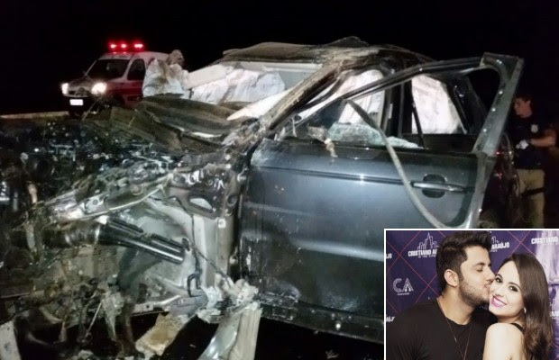Cristiano Araújo e namorada morrem em acidente de carro na BR-153 em Morrinhos, Goiás (Foto: Reprodução/TV Anhanguera)