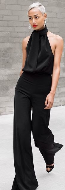 Chic In The City~ Black Halter Cocktail Jumpsuit- #LadyLuxuryDesigns