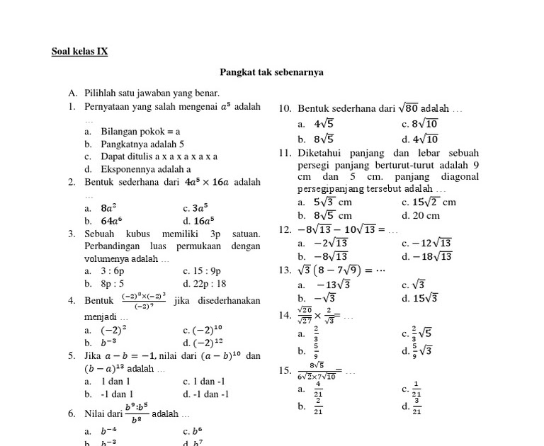 Kumpulan Soal Logaritma Kelas 9 Smp Doc Guru Soal