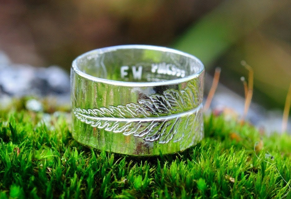 Fern ring, silver with leaf imprint. Made to order. - SilverBlueberry Fern ring, silver with leaf imprint. Made to order. - SilverBlueberry