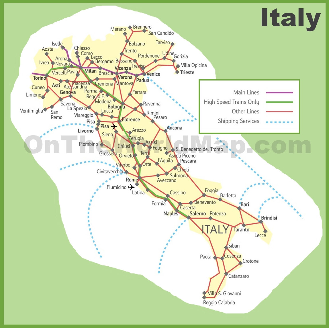 Railway Map Of Italy Time Zones Map