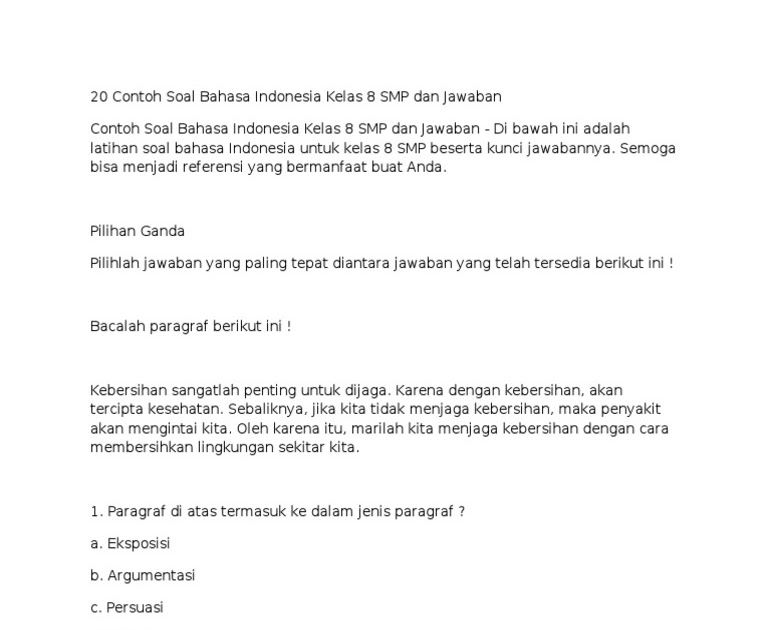 Contoh Soal Uts Bahasa Indonesia Kelas 8 Teks Eksposisi - Inti Soal