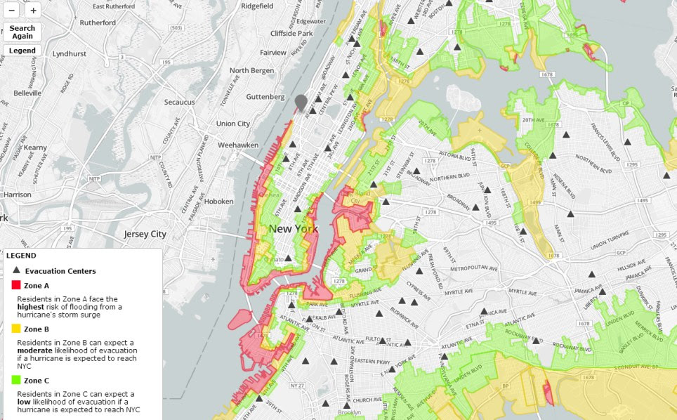State of emergency: New Yorkers living in the Red Zone A face the highest risk of flooding from storm surges and Mayor Michael Bloomberg ordered their mandatory evacuation this afternoon 