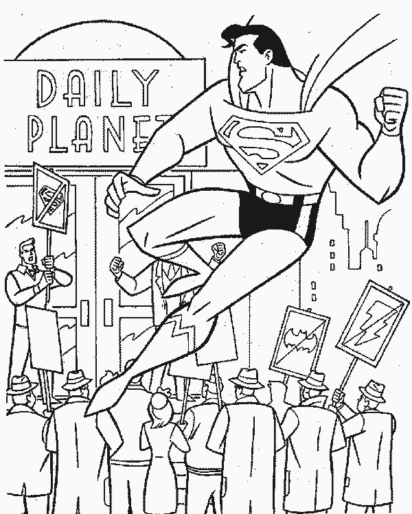 Coloring pages of Superman landing near the Daily Planet office.