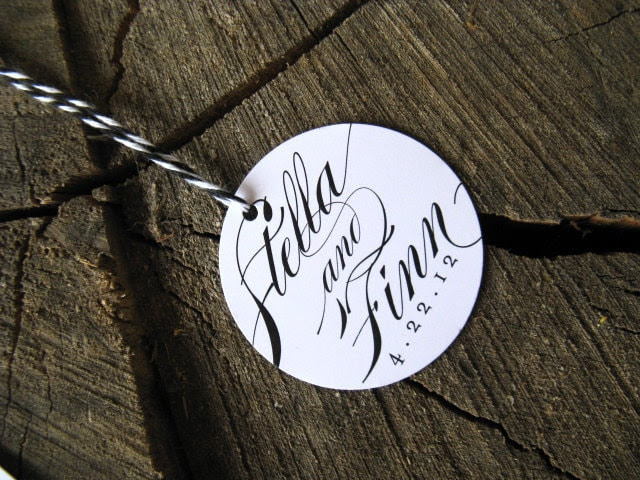 Calligraphic Wedding Favor Tags Round Thank you tags Circle Wedding Gift