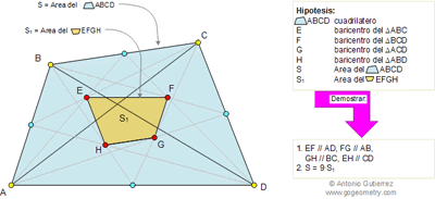 Problema de Geometría 98: Cuadrilátero, Triangulo, Baricentro, Área, Semejanza