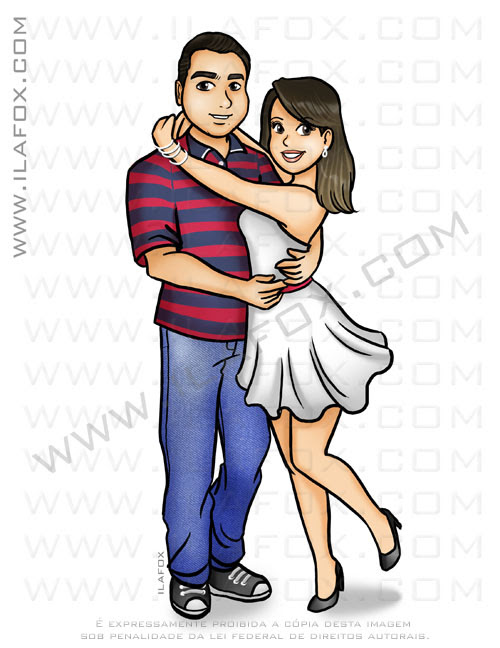 Caricatura casal, corpo inteiro, colorido, by ila fox