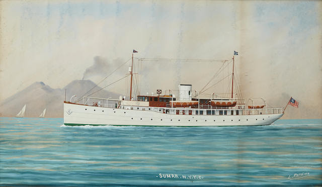 Luca Papaluca (Italian, 1890-1934) The American steam yacht Sumar of the New York Yacht Club 16 x 26 in. (40.6 x 66 cm.) [not examined out of the frame]