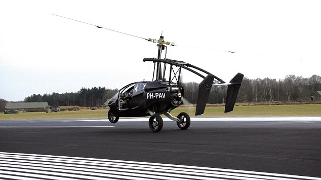 Like the Terrafugia, the Pal-V has to have a rolling start to take off - it needs a 500-foot runway to rev up for take-off.