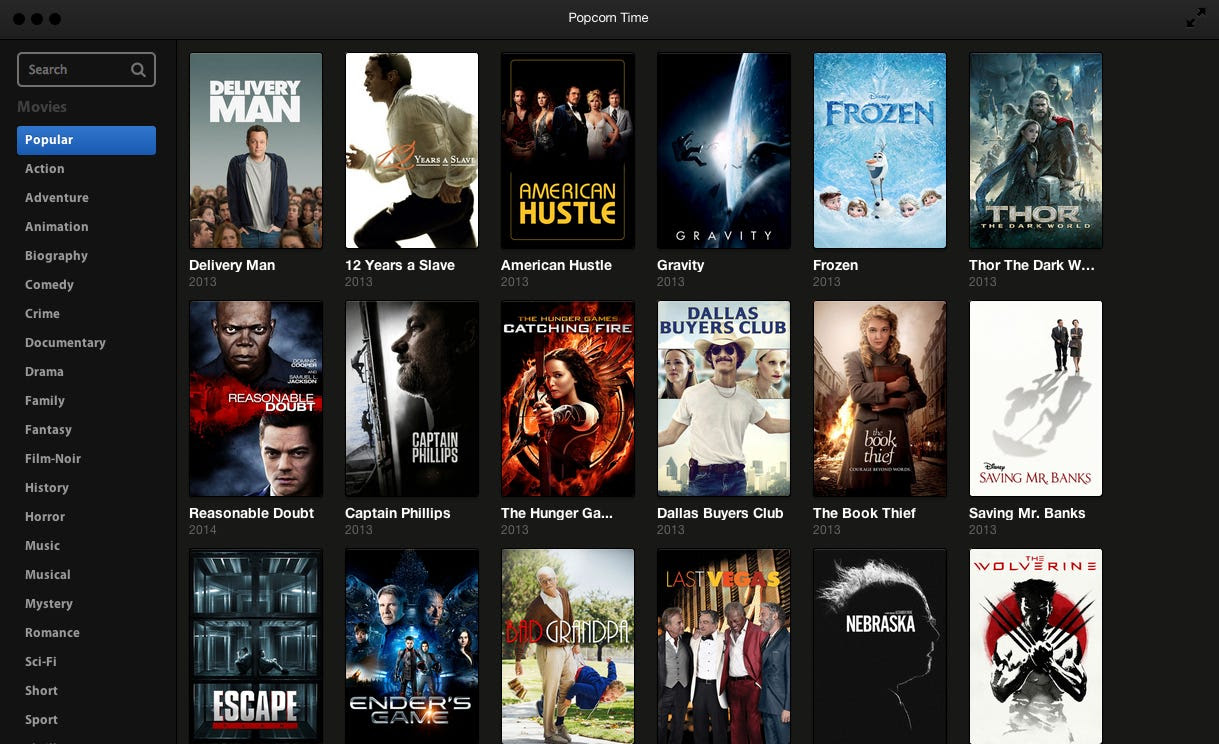 Popcorn Time Main Menu