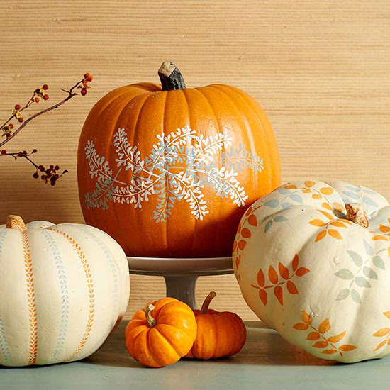 Stenciled pumpkins from BHG.com | 25 Creative DIY Pumpkins at www.andersonandgrant.com