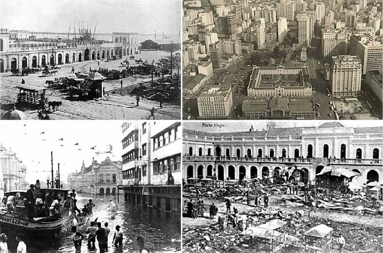O incêndio que atingiu o Mercado Público de Porto Alegre na noite deste sábado (6) não é inédito na história do prédio. Nos anos de 1912, 1976 e 1979, o local também pegou fogo. Além das chamas, o mercado também sofreu com uma grande enchente, que alagou a cidade em 1941. O portão central possui até uma placa mostrando a altura que as águas chegaram