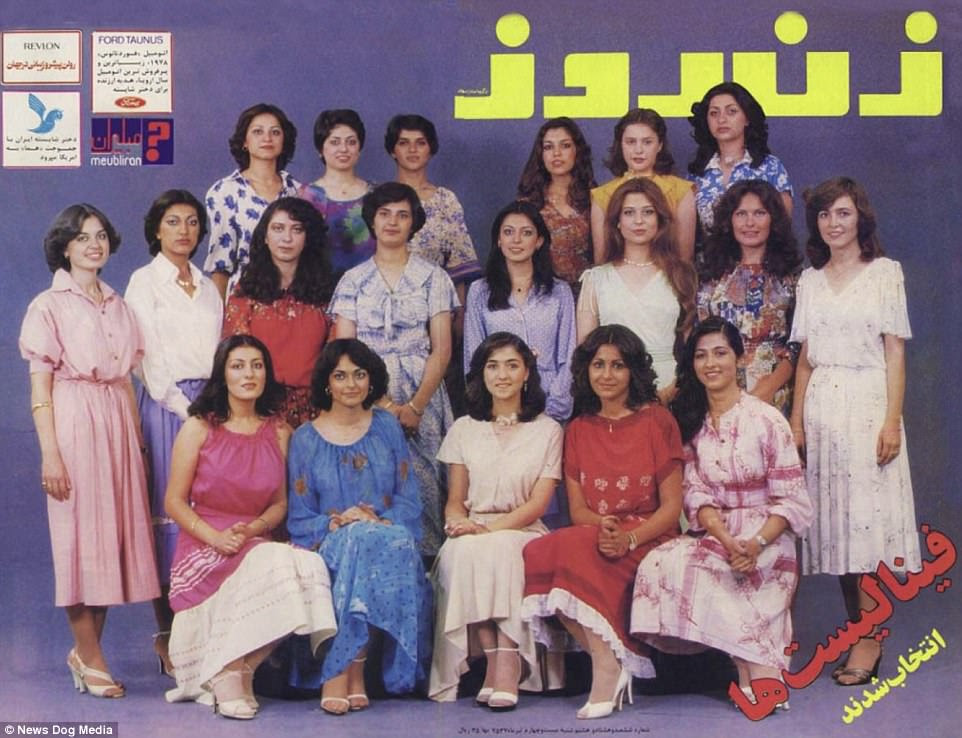 The Shah also pushed the country to adopt Western-oriented secular modernization, allowing some degree of cultural freedom. Pictured above, Miss Iran 1978 finalists - it was the last of such pageants in the country