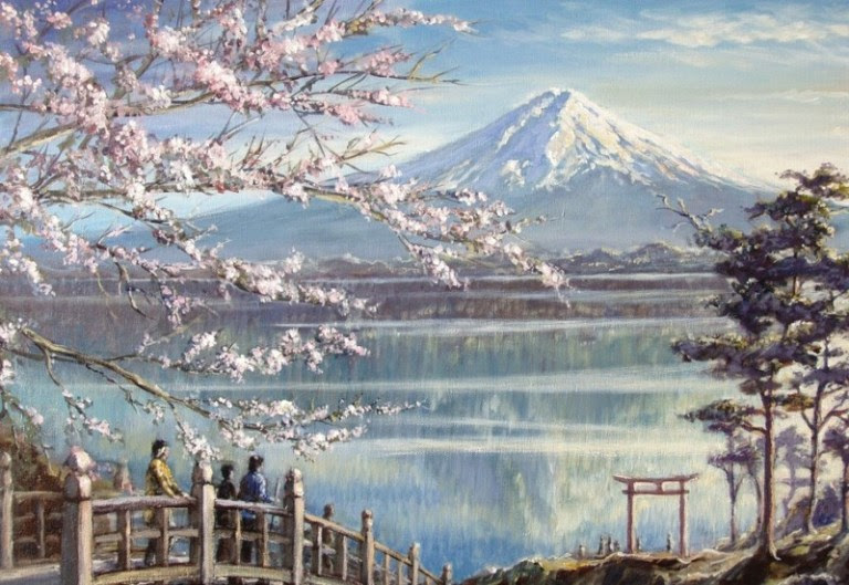 48+ Lukisan Pohon Sakura Dan Gunung Fuji, Gambar Lukisan