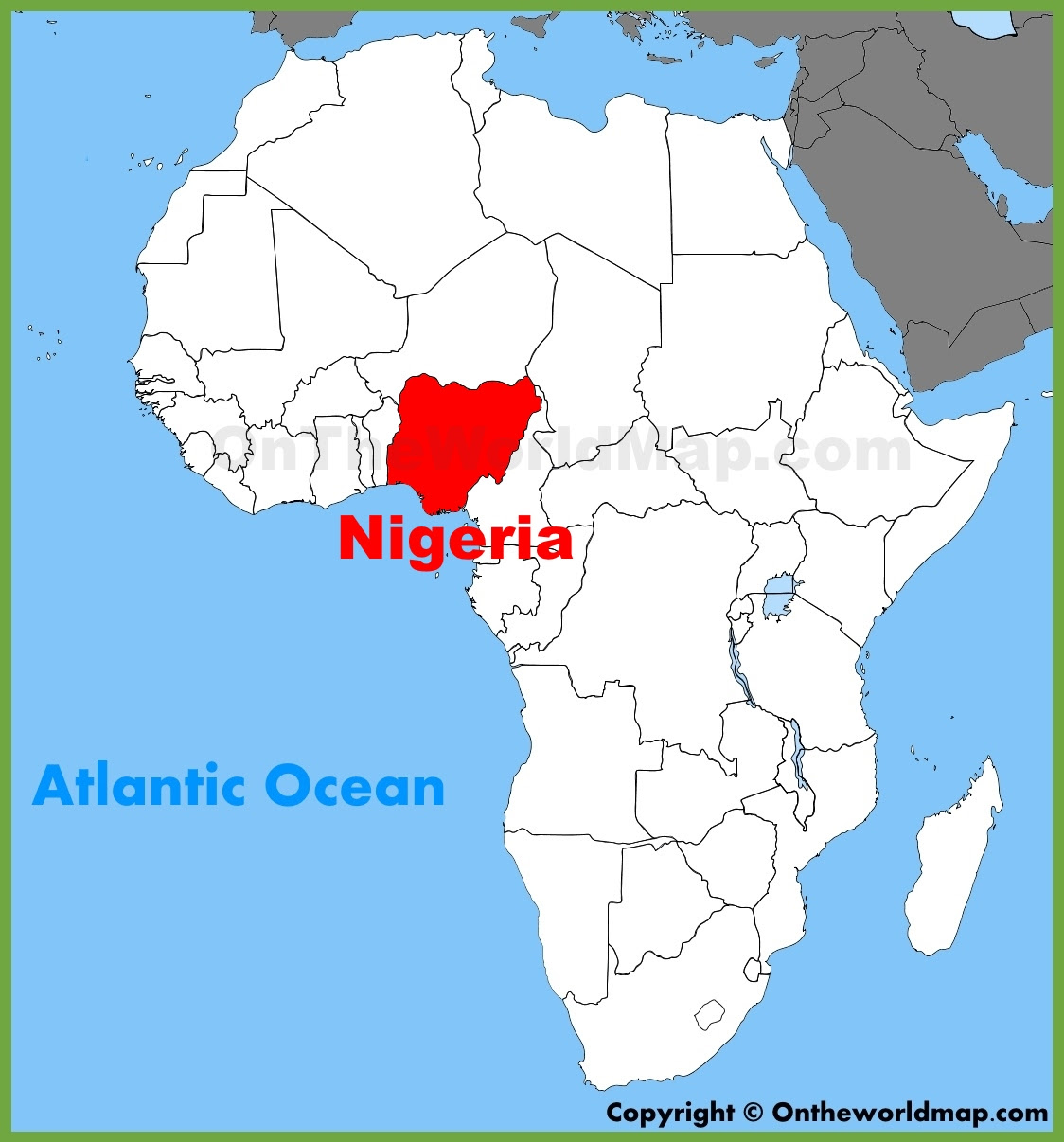 Nigeria Is Located On The World Map Around The Islands With Names